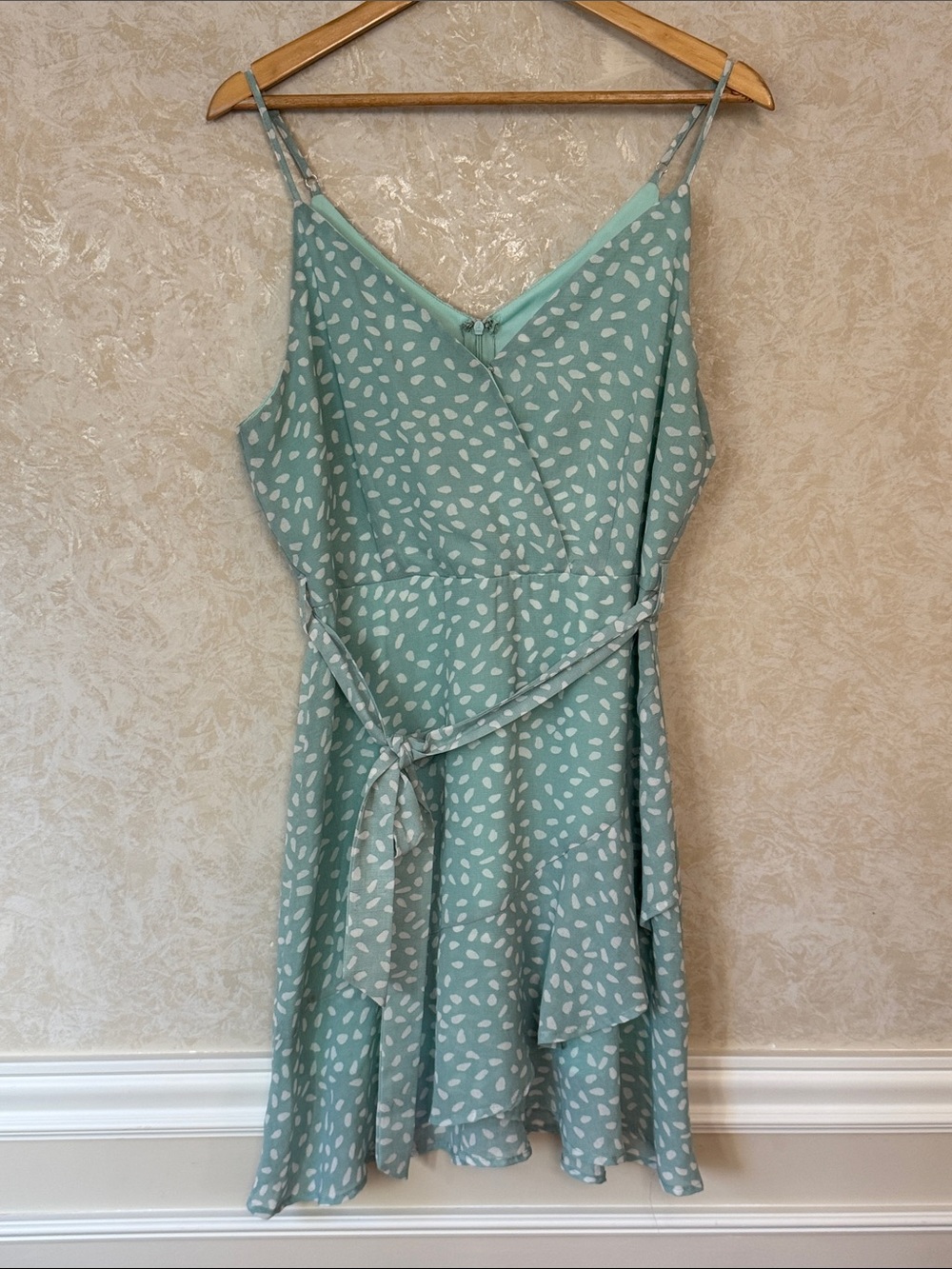 She + Sky Mint Green Printed Wrap Slip Dress